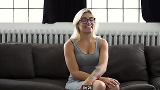 Geeky blonde with a perfect body orgasming on his boner