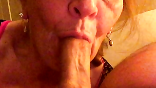 Granny Carmen Angel being her sexy self and sucking cock! But this time, Byg Myk Cums in her mouth, she shows it, then swallows!  Turn the volume up to hear hear moans and groans of heavenly cock sucking!