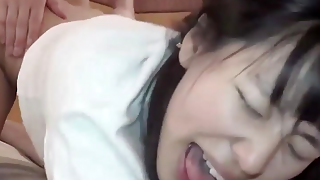 Japanese beauty's blowjob and creampie sex on her shaved pussy. Uncensored